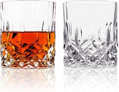 Crystal Cut Old Fashioned Whiskey Glasses, Set of 2 with Weighted Base, Premi…