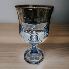 Vintage Anchor Hocking Savannah Blue Glass Iced Tea Water Goblet Embossed Roses