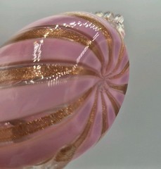 VTG Venetian Murano Glass Pink Copper Stripped Decanter Flower Stopper 9.5″ Tall