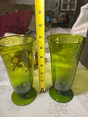 A Pair of Enchanted Moss/Avocado Green Crystal, Low Footed Goblets. Rare!