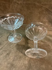1930S Tall Sherbet/Champagne Stem Pair Flower Petals Design Bowl Clear Glass