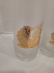 Vtg Culver Unicorn Frosted Highball Bar Tumblers 22K Gold Glasses 4