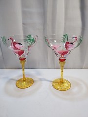 Flamingo Margarita Glasses Tropical Cocktail Glasses Hand Painted Style 8″ Beach
