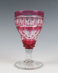 Set 11 Vintage 3oz Cranberry Cut Crystal 4.25″ Cordial Sherry Port Wine Glasses