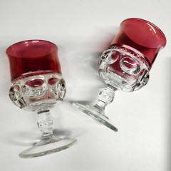 Tiffin Franciscan Cranberry Thumbprint King’s Crown Vintage Glass Goblets Set