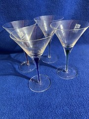 4 Libbey Teardrop Filament Martini Glasses Barware Red Blue Green Gold EXC Set 4