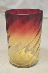 Victorian Cranberry To Amber Swirl Art Glass Tumbler Hand Blown 3 3/4″