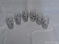 ‘Pre-Owned’ Vtg Set of 6 Libbey 4oz. Juice Frosted Silver Leaf Glasses