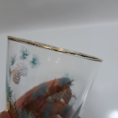 Libbey Turquoise Pine Cone Vintage 1960S Drinking Glass Clear Gold Trim