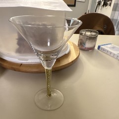 Clear Glass Martini Glass with Gold Twisted Stem, Glossy Tapered Drinkware
