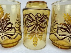 3 Vintage Libbey Juice Glasses Wheat & Ribbon Design Tumblers 3.75″ Tall 6 oz