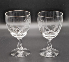 Fostoria Crystal Gray Cut Spring Pattern 4 1/2″ Wine Glass – set of 2