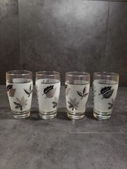 Vintage 1960’s Libby Frosted Silver Leaf Tumblers Juice Glasses