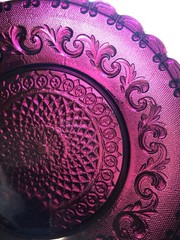 Vintage Amethyst Glass Goblets, Plates, 8 Piece Set, Goblets 6.5in, Plates 8in