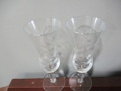MCM Cut Crystal Rose Etched glass Cordial Flute Glasses 5» stemware bell top