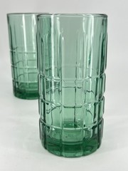 2 – ANCHOR HOCKING TARTAN GREEN PLAID 16 OZ BEVERAGE 6″ ICE TEA GLASSES TUMBLERS