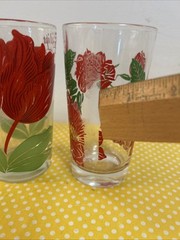 Vintage Boscul Peanut Butter Glasses Tulips Name On Top Rose Red Green Lot Of 2