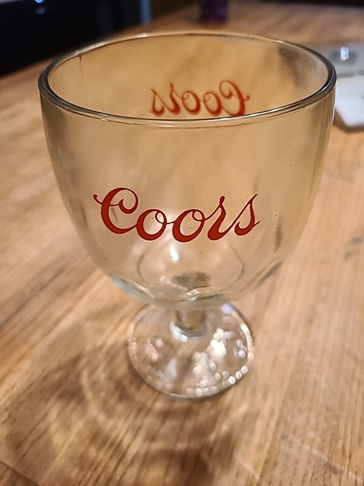 Vtg 1970’s Coors Beer Glass Footed Stem Goblet w/ Thumbprint Design & Red Logo