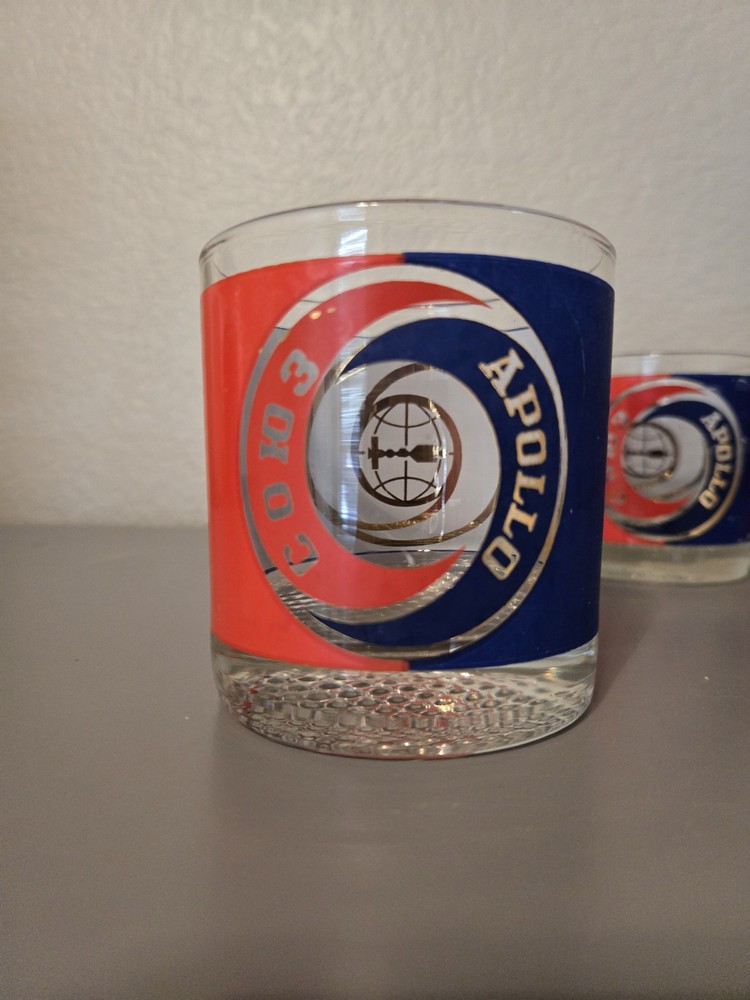 1976 SPACE SOYUZ APOLLO Ship Soviet Russian Program Cosmo USSR-USA Wiskey Glass