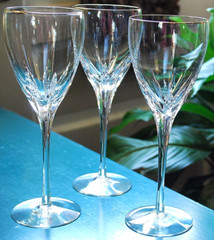 Set 3 FIRELIGHT CLEAR/ GOLD RIM LENOX CRYSTAL Hand Blown Wine Glasses/Goblets