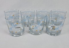 Anchor Hocking Geese Rocks Glasses Set of 7 Blue Ribbon Ducks Tumblers VTG