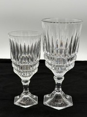 Crystal Goblet Pair Hexagonal Base Intricate Cut Design 6″ & 7″ Elegant Vintage