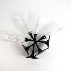 Luminarc of France-Set of Four «Domino Signature Black Stem» Champagne Flutes