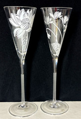 2 Franklin Mint LES FLEURS Crystal Champagne Glasses Floral Botanical Austria