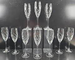 (10) Cristal D’Arques Junon Fluted Champagne Set Crystal Cut Clear Stemware Lot