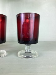 Set of 3 RUBY RED 1 oz Shot Glasses Clear Stem & Base Cordial Made in France