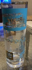 Libby Southern Comfort Steamboat 6 3/4″ Tom Collins Glass Turquoise & Gold MCM