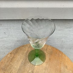 Green Glass Goblet Stemware Vintage Glass wine cocktail glass mcm