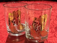 Vintage Culver 22k Gold Boots Laredo Double Old Fashioned Rocks Glasses USA MCM