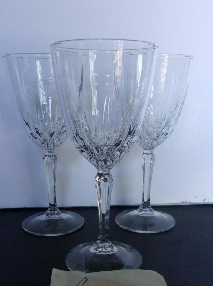 Set of 3 Vintage Diamant by Cristal D’Arques-Durand Wine Glass Faucet Cut Stem