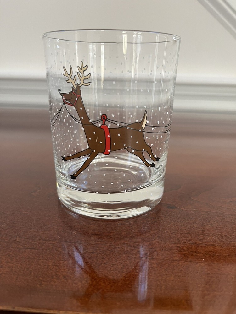 Cera Signed Reindeer Double Old Fashion Glass Christmas Barware