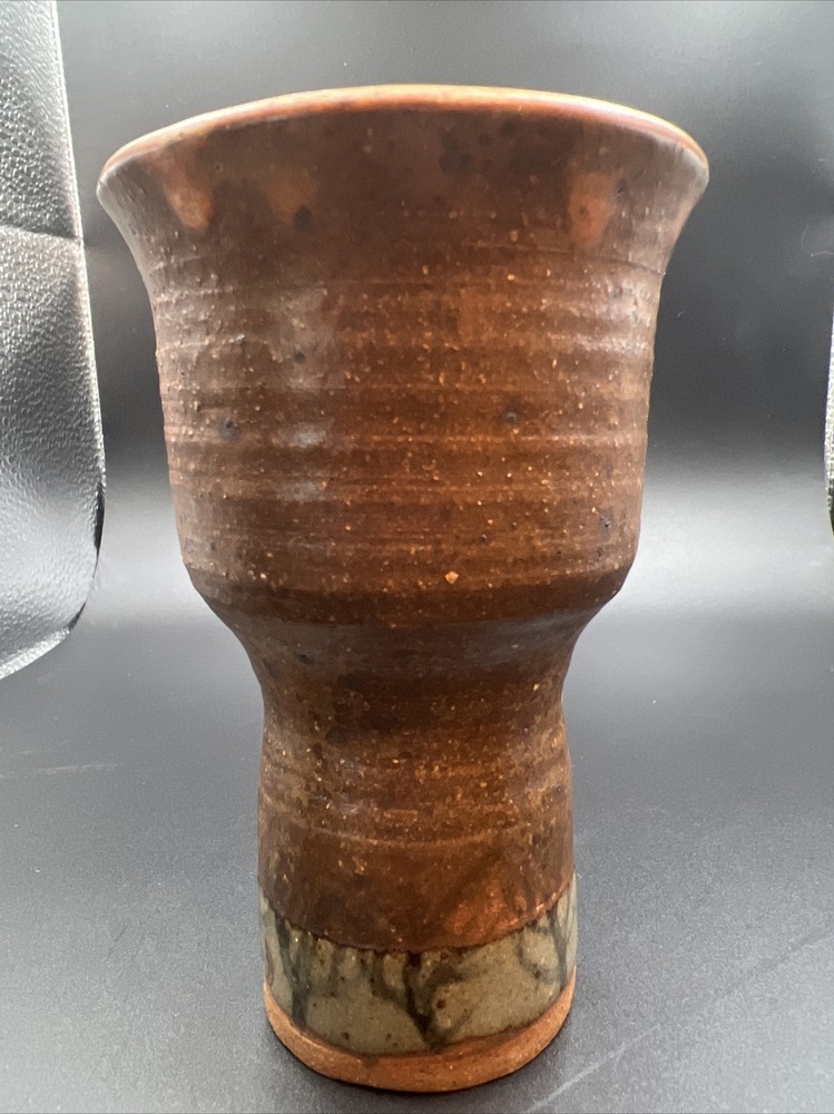 Vtg Gorgeous Art Pottery Goblet Chalice Cup Artist Signed TREES 5” T SKILL