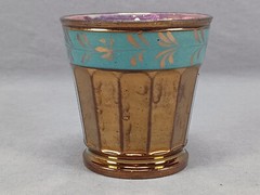 19th Century British Teal Floral Band Panel Molded Beaker / Tumbler