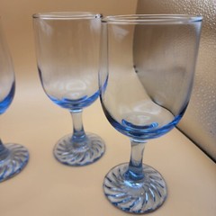 Duz Crystal Wine Glasses Swirl Base Light Blue 10 Ounce Vintage Stemware