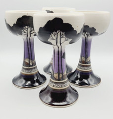 Antique Art Deco Style Stoneware Wine Goblets, Hand Made & Hand Painted