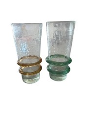 Vintage Blanko Or Bischoff Crackle Glass Double Ring Tumblers Green/amber Accent