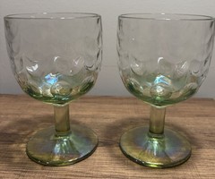 Vintage Green Draped Ombre Goblets Set of 2 Art Glass 6⅛ in