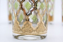 Set Of 7 MCM Culver Valencia 22kt Highball Bar Glasses RARE