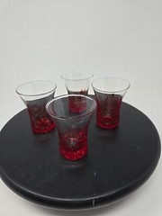 Vintage Set Of Four Hand Blown Pier 1 Shot Glasses Red Clear Glass