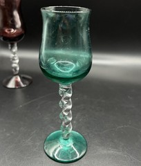 Vintage Hand-Blown Twisted Stem Cordial glasses Set Purple Green & Blue MCM