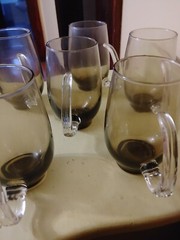 6 Vtg Libbey Tawny Smoke Tempo Accent Tankered Handled Beer Mugs