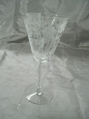 Antique Fostoria WOODLAND Etch 264 Clear Set of 6~7-1/2″ Water Goblets HTF ec