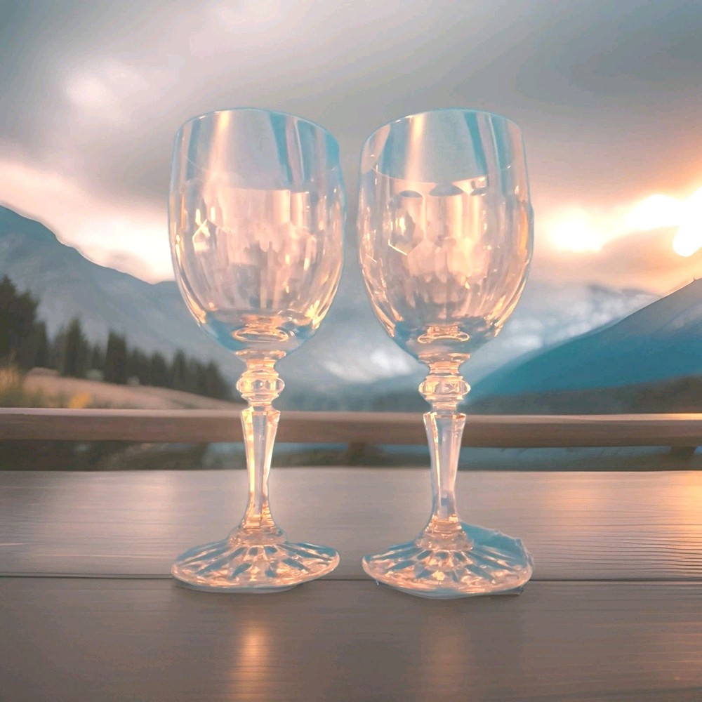 Galway Irish Crystal Shannon Water Wine Goblet Glass Cut Panels Set Of 2