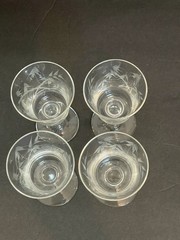 Vintage Stemmed Clear Wine Sherry Glasses Etched Laurel Wreath – Set Of 4