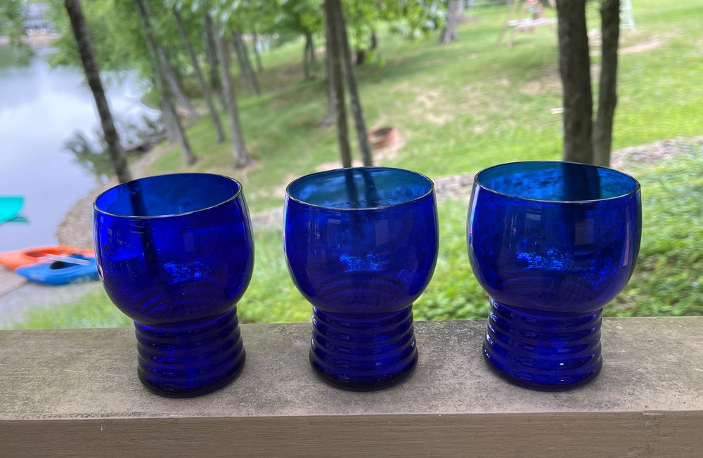Three Imperial Shaeffer Cobalt Blue 4” 8 oz Flat Tumbler(s)