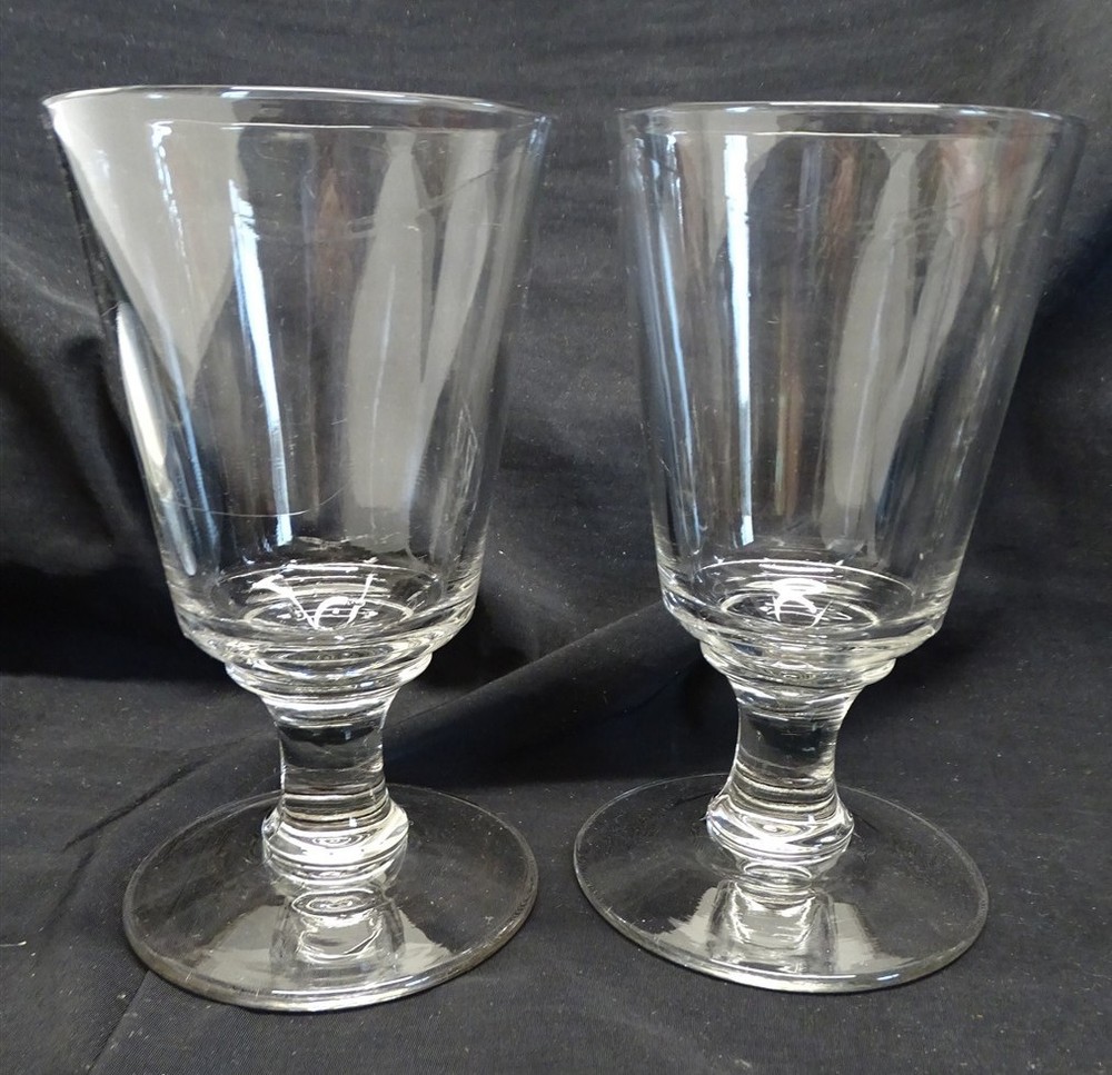 Rummer 19th Century Pair of Goblets 2 part Mold Pub Inn Barware Flared #15